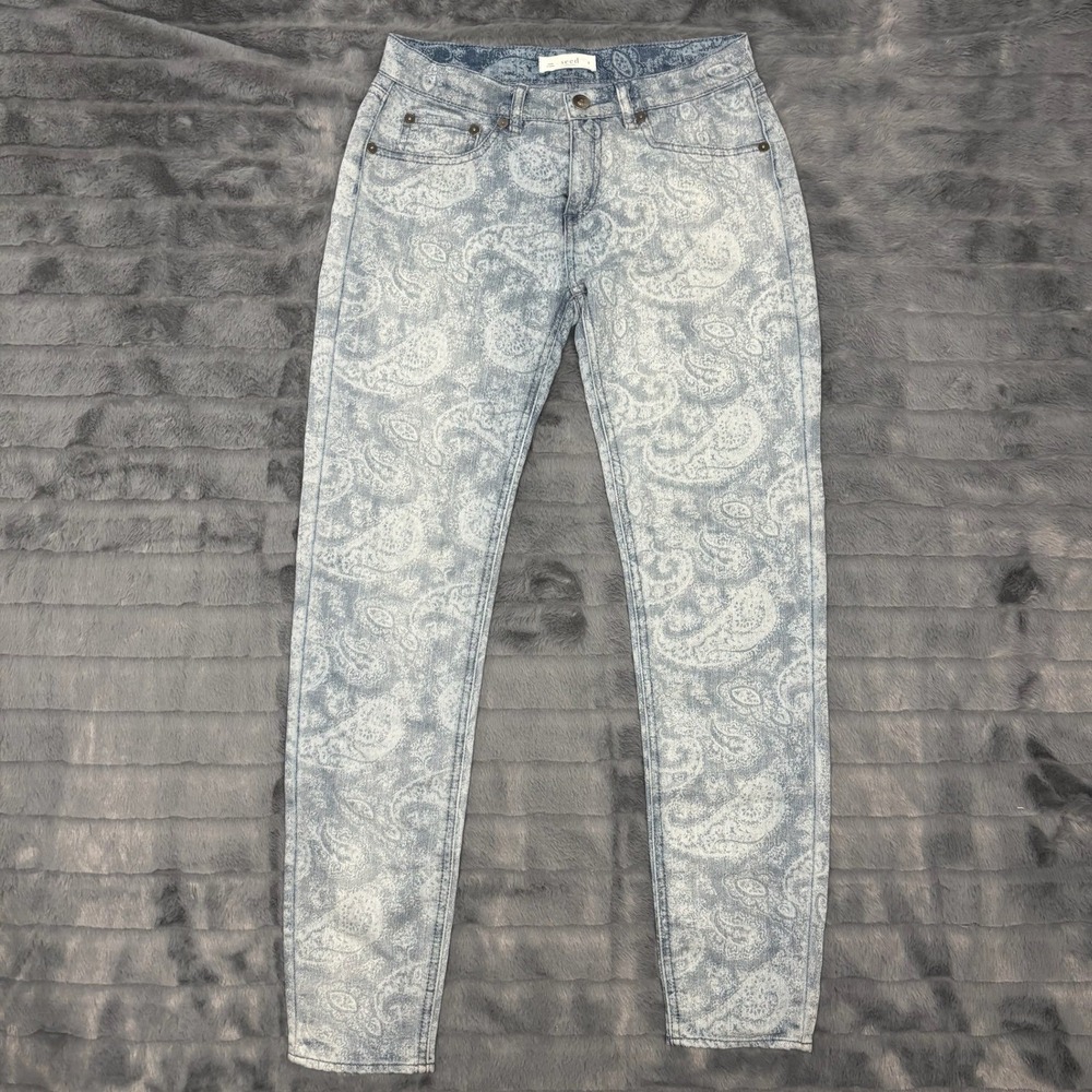Seed Heritage Womens Blue Paisley Print Skinny Jeans Size 8 Light Wash Denim